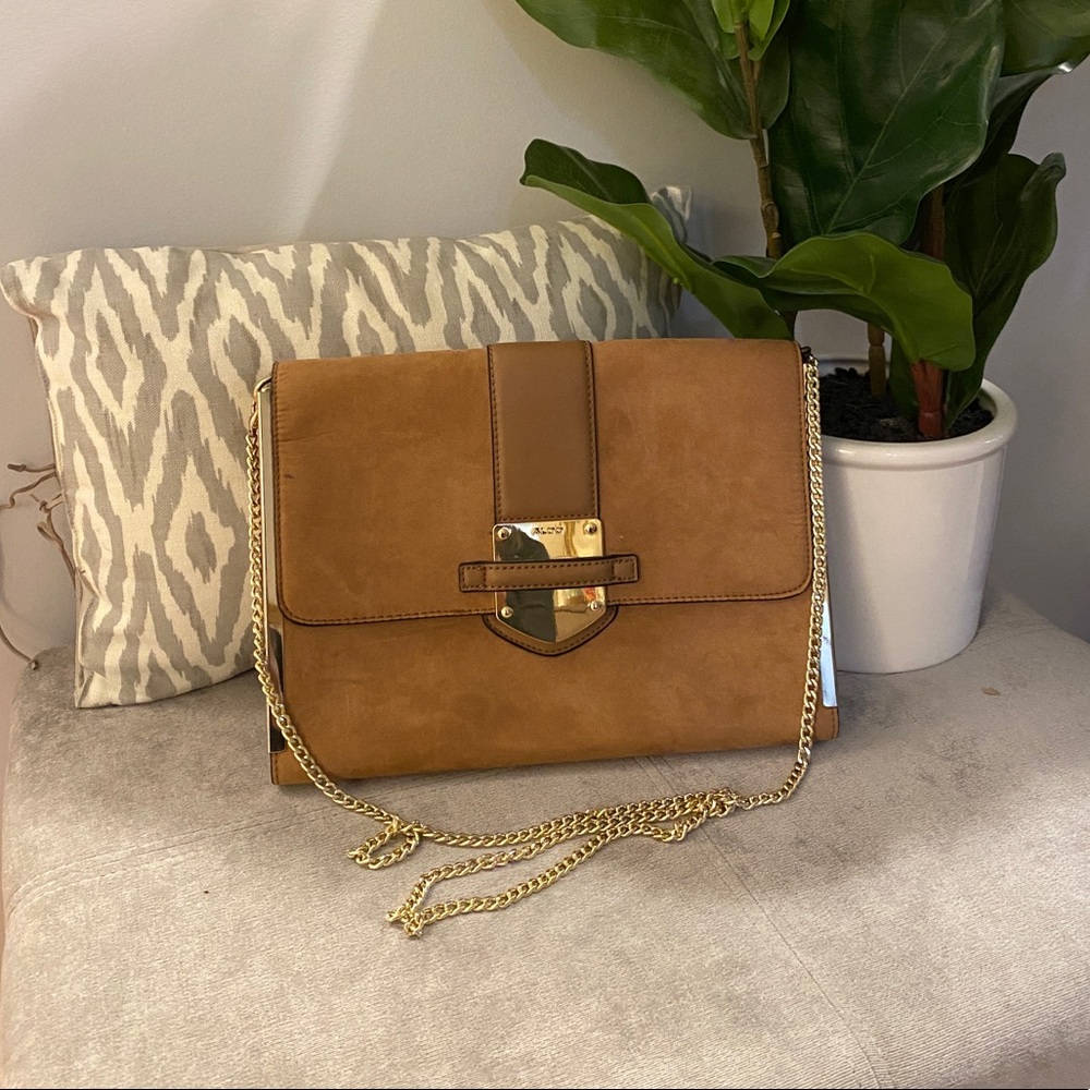 Aldo | Faux Suede Envelope Bag w Gold Chain Strap